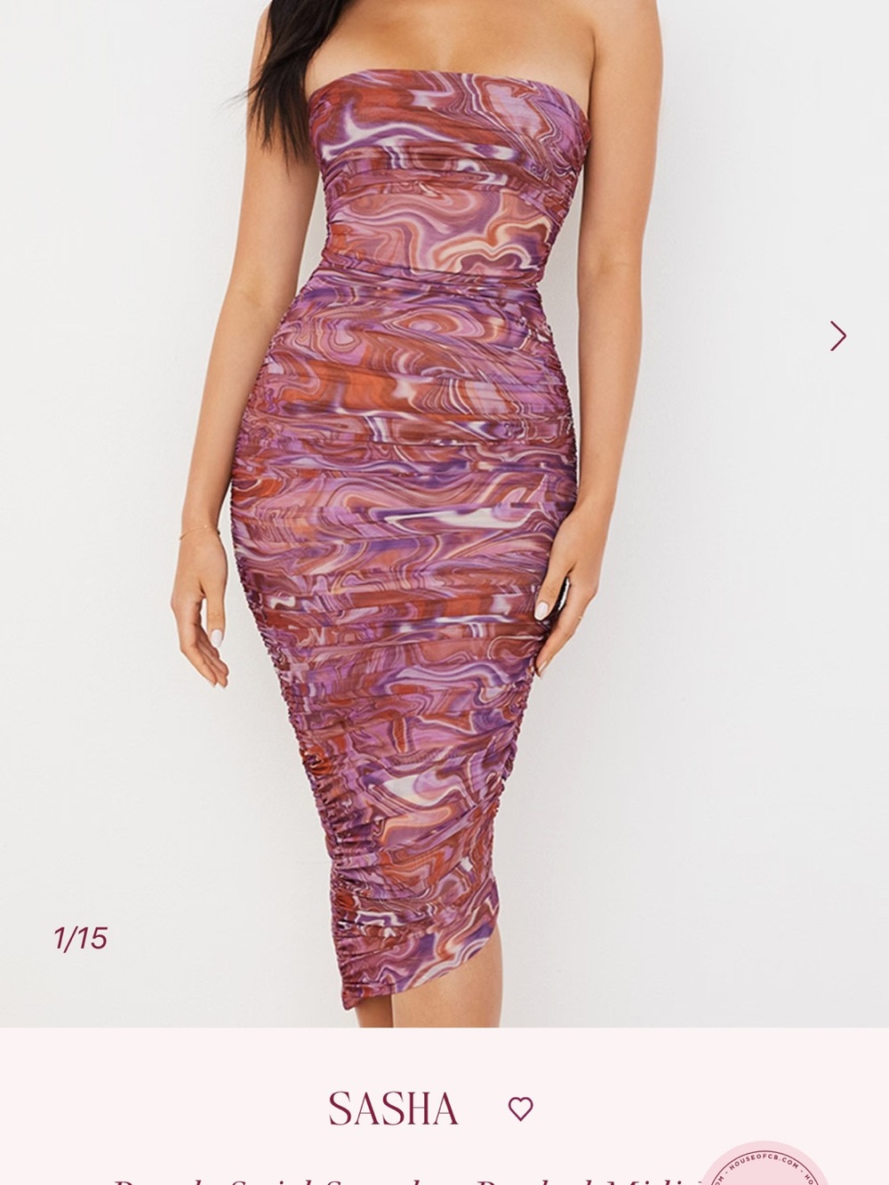 House of CB Sasha ruched midi dress
